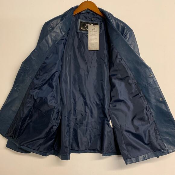 NWT Genuine Leather Blazer Navy Blue Y2K Minimalist 90s Goth Grunge Whimsigoth - Picture 3 of 8